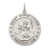Sterling Silver Saint Christopher Medal Pendant, Antiqued Religious Medallion, 26mm